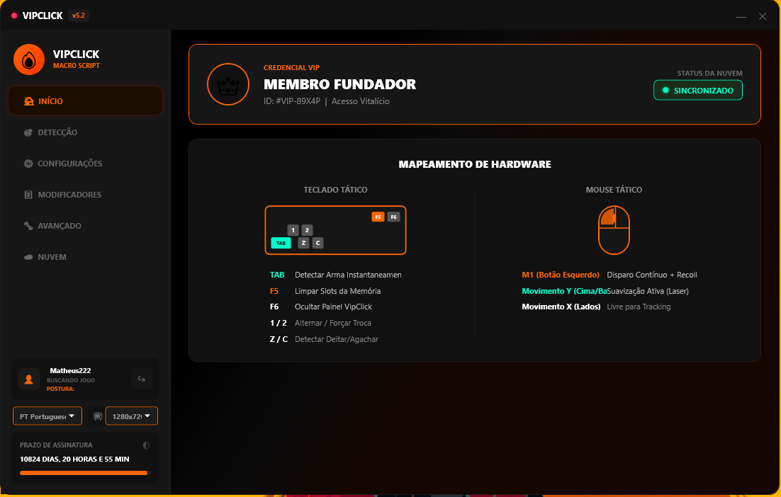 Painel do macro VipClick para PUBG