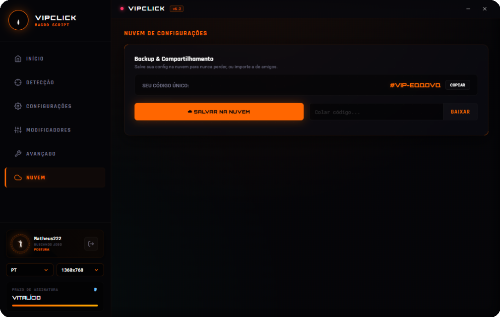 Aba Nuvem do VipClick